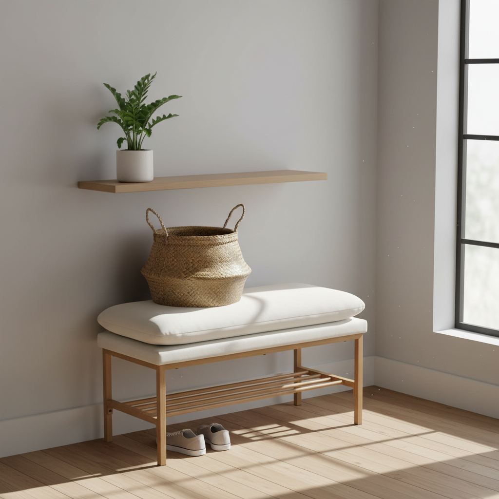 End of Bed Bench with Shelf, Linen Upholstered Storage Shoe Bench,Bedroom Bench with Metal Legs,300 LB