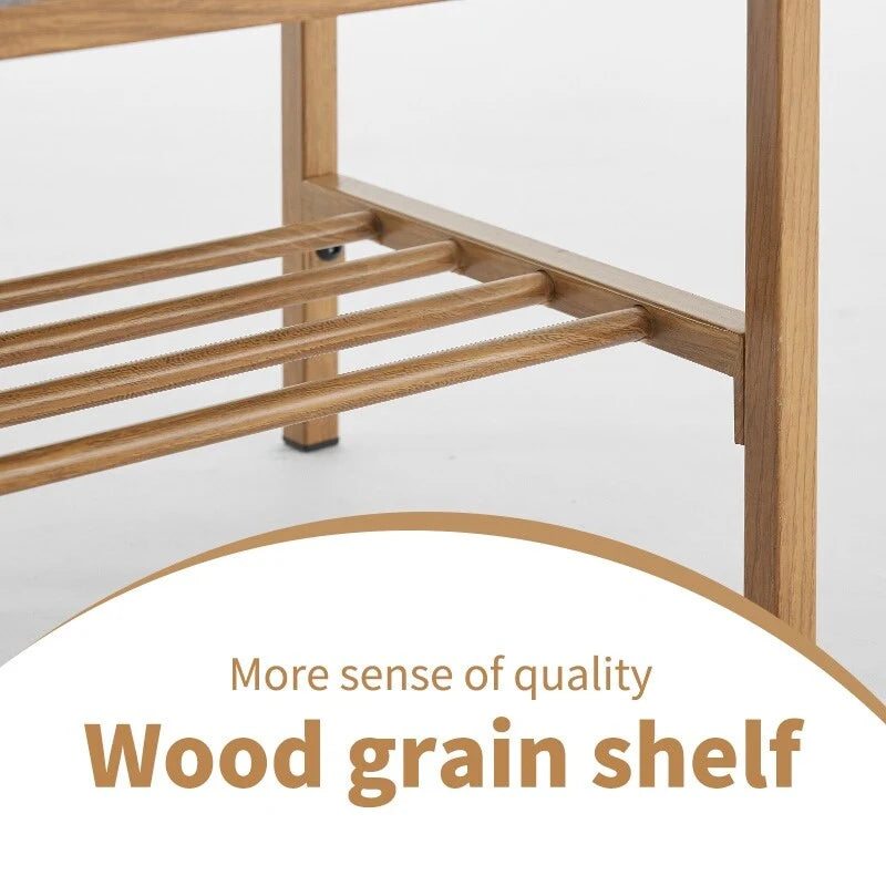 End of Bed Bench with Shelf, Linen Upholstered Storage Shoe Bench,Bedroom Bench with Metal Legs,300 LB