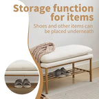 End of Bed Bench with Shelf, Linen Upholstered Storage Shoe Bench,Bedroom Bench with Metal Legs,300 LB