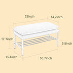 End of Bed Bench with Shelf, Linen Upholstered Storage Shoe Bench,Bedroom Bench with Metal Legs,300 LB