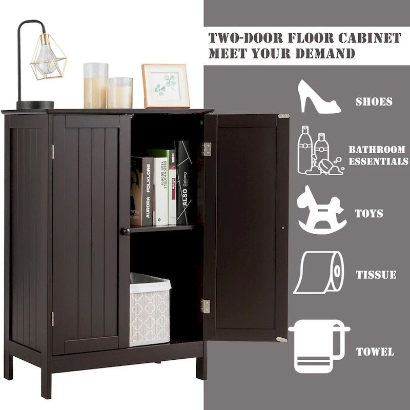 Bathroom Floor Storage Cabinet Double Door Kitchen Cupboard Shoe