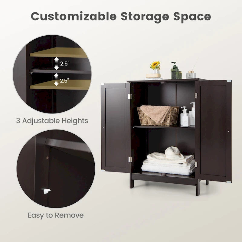 Bathroom Floor Storage Cabinet Double Door Kitchen Cupboard Shoe