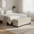 Storage Bench Ottoman, 50 Inch Seat, Button Tufted Gray Fabric