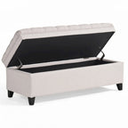 Storage Bench Ottoman, 50 Inch Seat, Button Tufted Gray Fabric