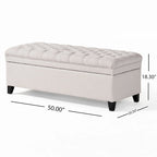 Storage Bench Ottoman, 50 Inch Seat, Button Tufted Gray Fabric