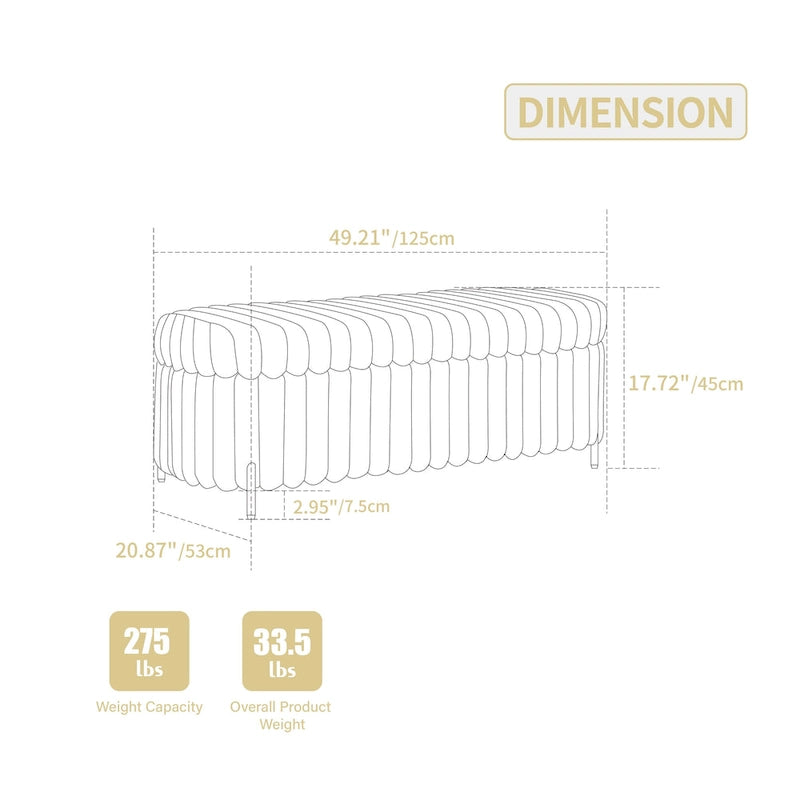 49.2W Oversized Storage Ottoman,Modern Footstool Bench with Metal Legs