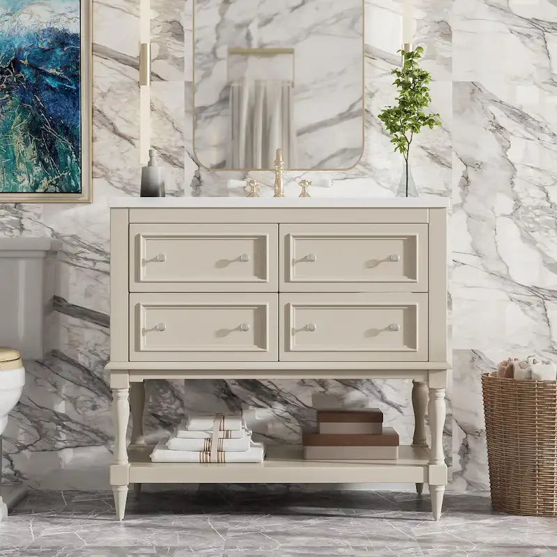 36 Bathroom Vanity Cabinet with Sink Combo Set, Undermount Ceramic Sink, Free Standing Vanity Set with 4 Drawers