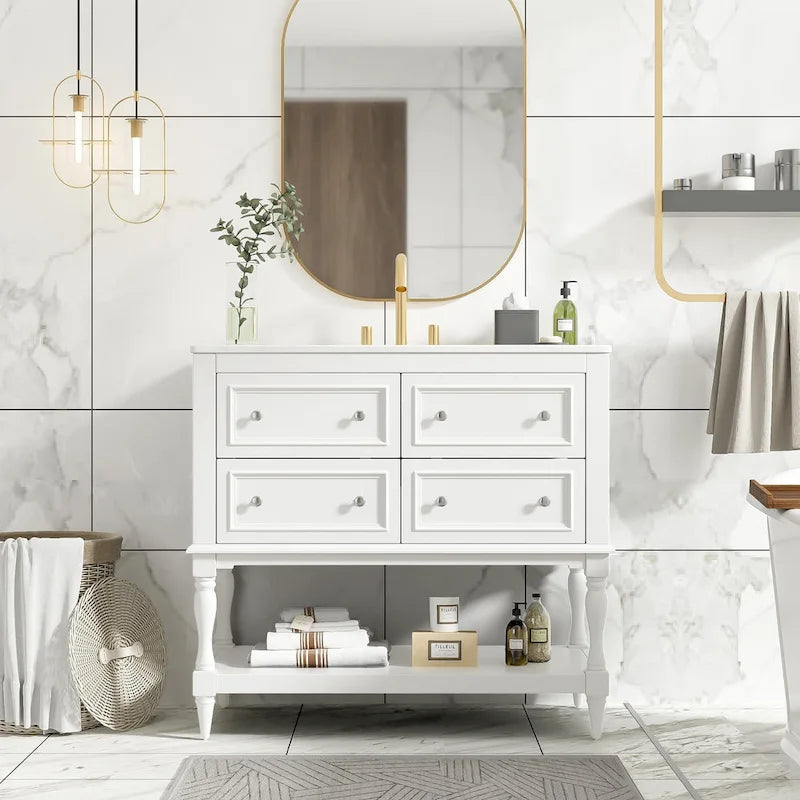 36 Bathroom Vanity Cabinet with Sink Combo Set, Undermount Ceramic Sink, Free Standing Vanity Set with 4 Drawers