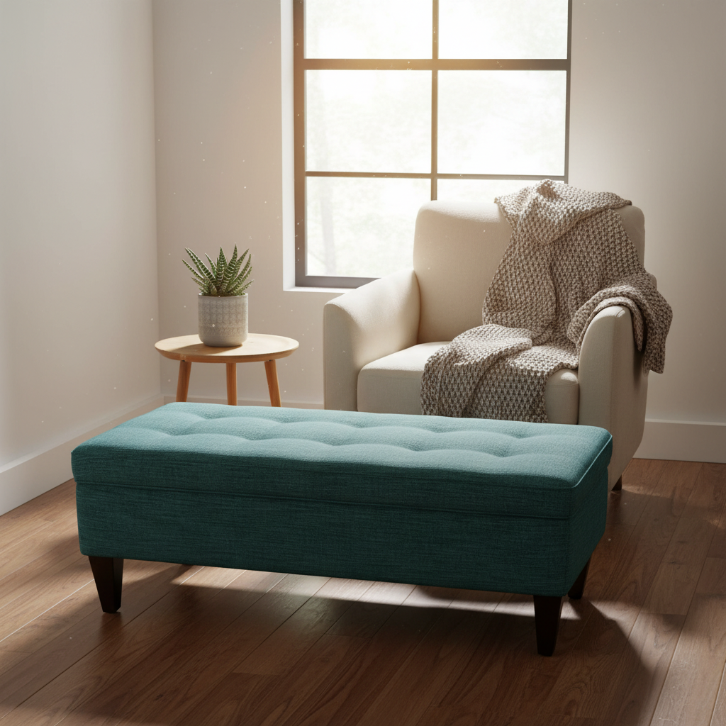 10-button Tufted Upholstered Long Storage Bench Ottoman