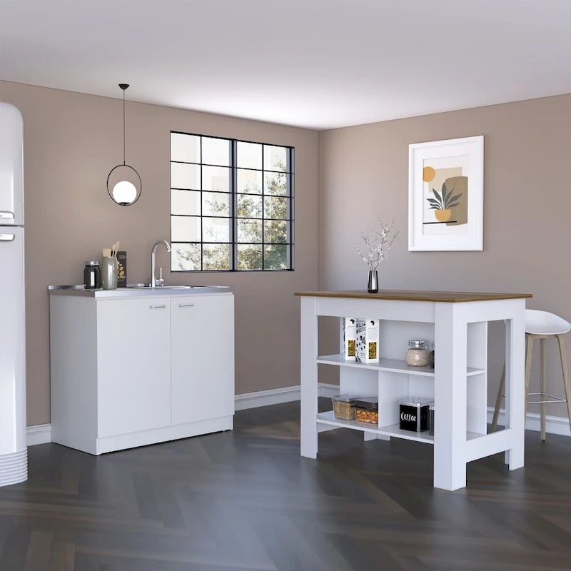 TUHOME Phoenix 2-Piece Kitchen Set with Kitchen Island and Utility Sink Cabinet - A