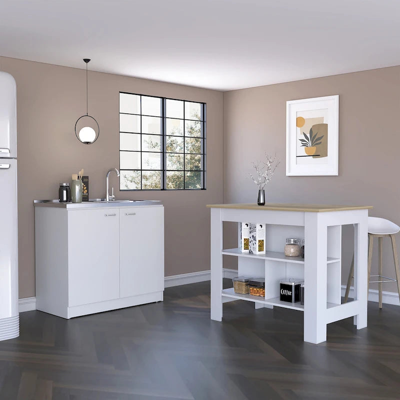 2-Piece Kitchen Set with Kitchen Island and Utility Sink Cabinet