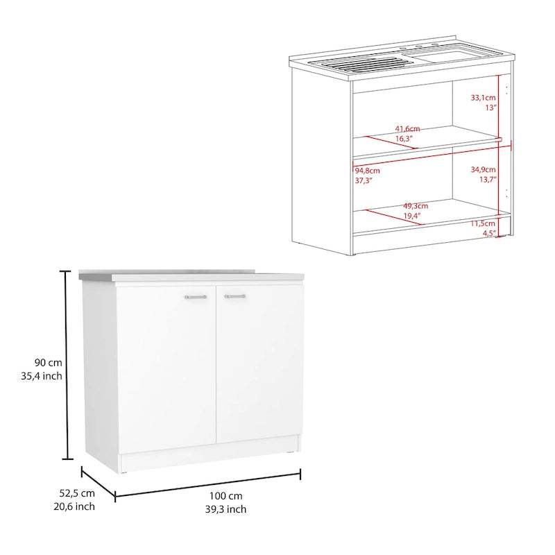 2-Piece Kitchen Set with Kitchen Island and Utility Sink Cabinet