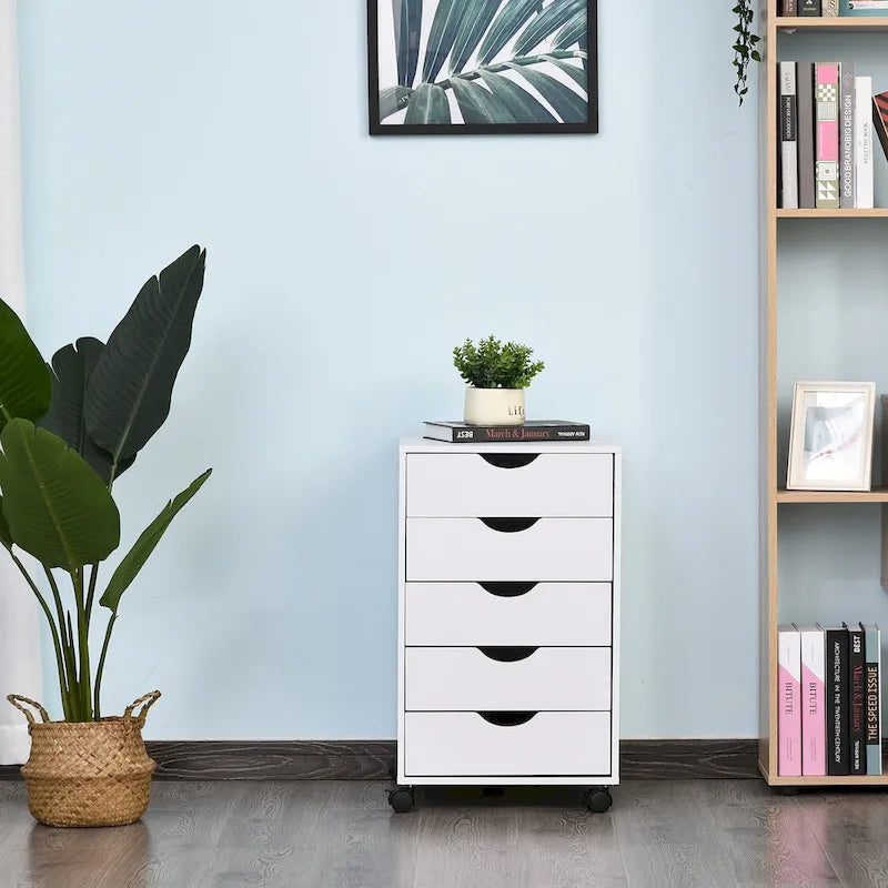 5 Drawer Storage Organizer with Nordic Minimalist Modern Style & Wheels - 15.75*15.75*26.5