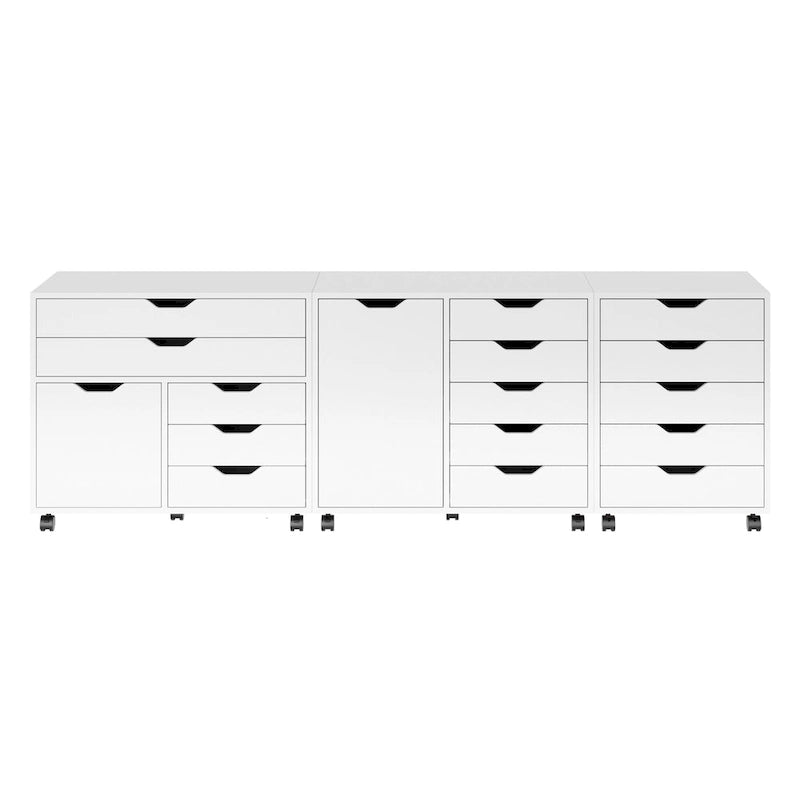 White Mobile Storage Cabinet Set - 3 Piece Multi-Drawer