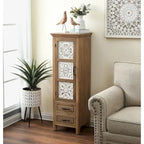 White and Brown Wood 2-Drawer and 1-Door Slim Storage Cabinet - 48.3 Tall