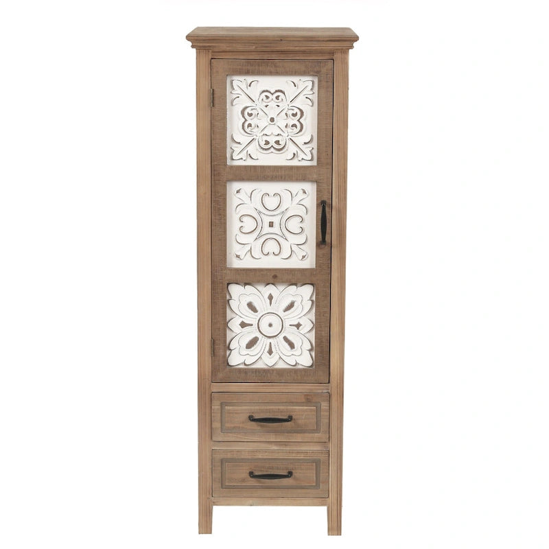 White and Brown Wood 2-Drawer and 1-Door Slim Storage Cabinet - 48.3 Tall