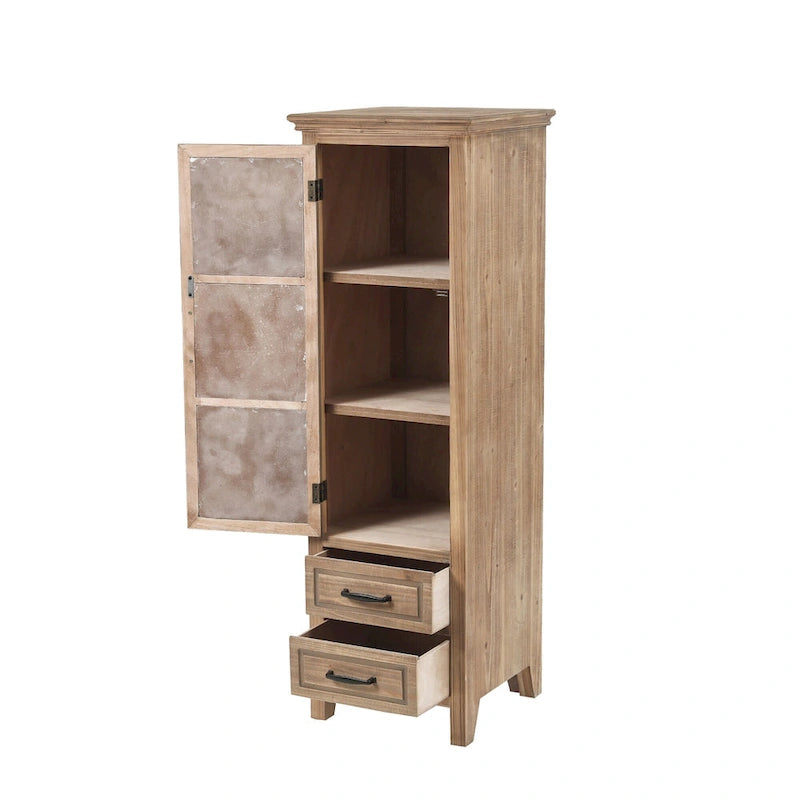 White and Brown Wood 2-Drawer and 1-Door Slim Storage Cabinet - 48.3 Tall