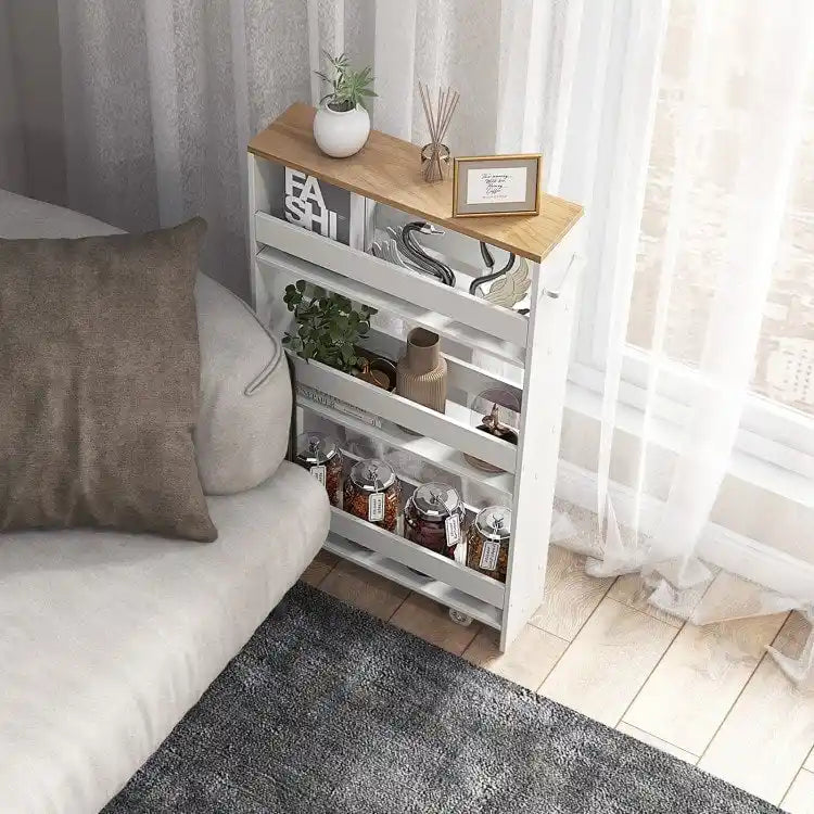 Narrow Rolling Storage Cart with Shelves for Kitchen and Bathroom