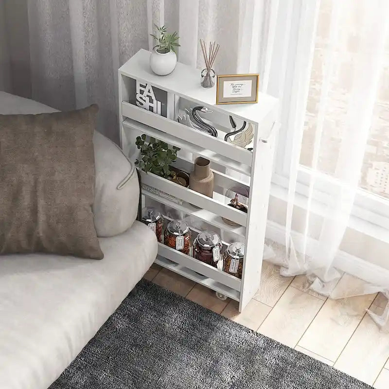 Narrow Rolling Storage Cart with Shelves for Kitchen and Bathroom
