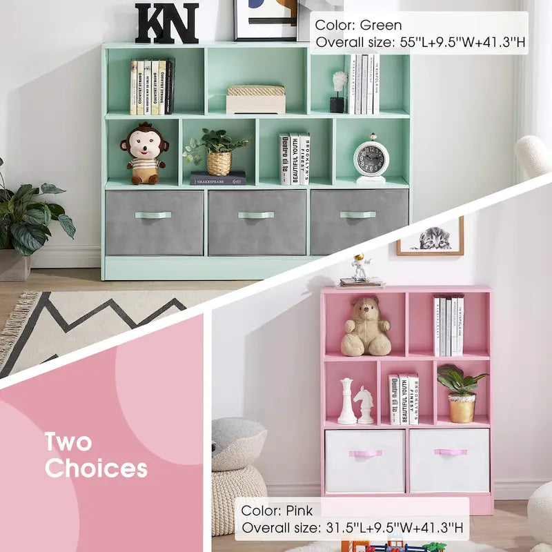 3-Tier Storage Bookcase for Kids, Simple Wood Display Cabinet for Bedroom