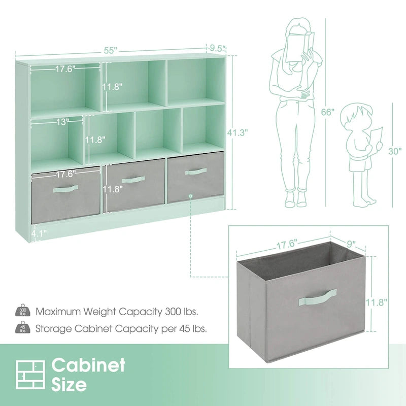 3-Tier Storage Bookcase for Kids, Simple Wood Display Cabinet for Bedroom