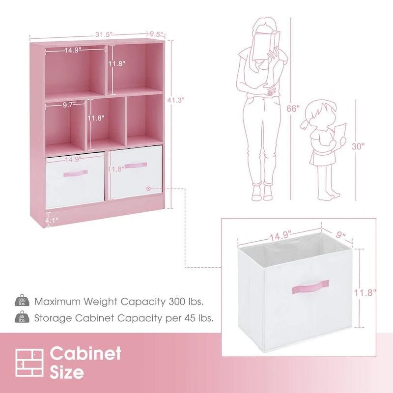 3-Tier Storage Bookcase for Kids, Simple Wood Display Cabinet for Bedroom