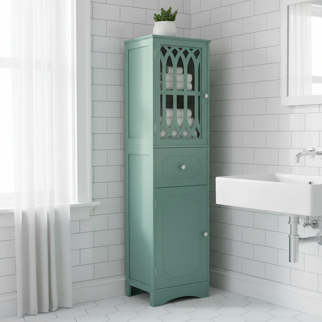 64 Tall Freestanding Bathroom Cabinet with Drawer and Adjustable Shelf