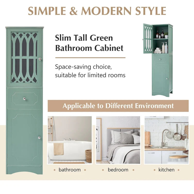 64 Tall Freestanding Bathroom Cabinet with Drawer and Adjustable Shelf