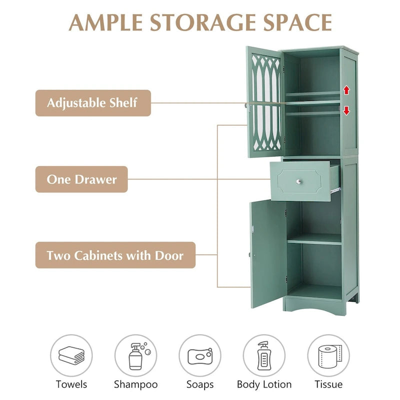 64 Tall Freestanding Bathroom Cabinet with Drawer and Adjustable Shelf