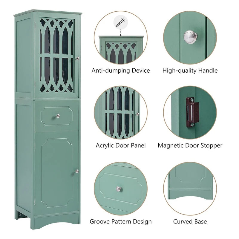 64 Tall Freestanding Bathroom Cabinet with Drawer and Adjustable Shelf