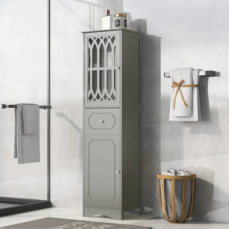 64 Tall Freestanding Bathroom Cabinet with Drawer and Adjustable Shelf