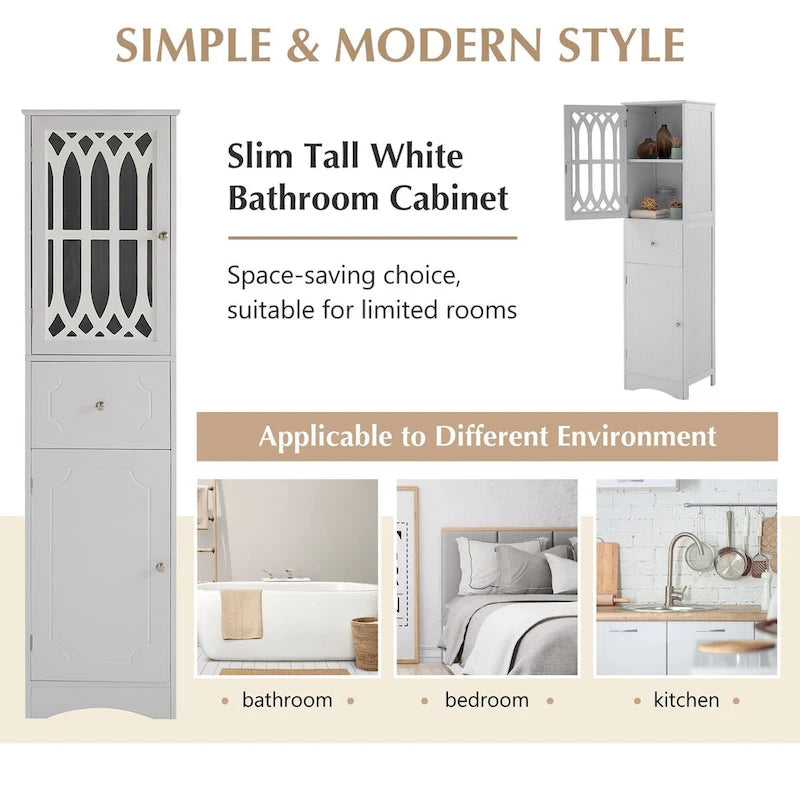 64 Tall Freestanding Bathroom Cabinet with Drawer and Adjustable Shelf