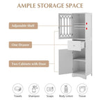 64 Tall Freestanding Bathroom Cabinet with Drawer and Adjustable Shelf