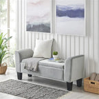 Velvet Ottoman Bench with Storage and Curved Arms