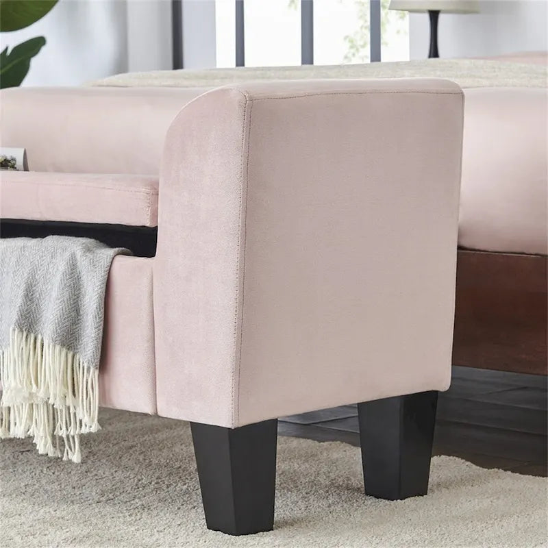 Velvet Ottoman Bench with Storage and Curved Arms