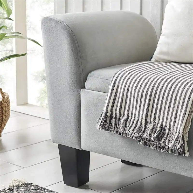 Velvet Ottoman Bench with Storage and Curved Arms