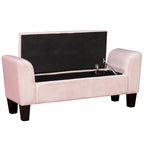 Velvet Ottoman Bench with Storage and Curved Arms