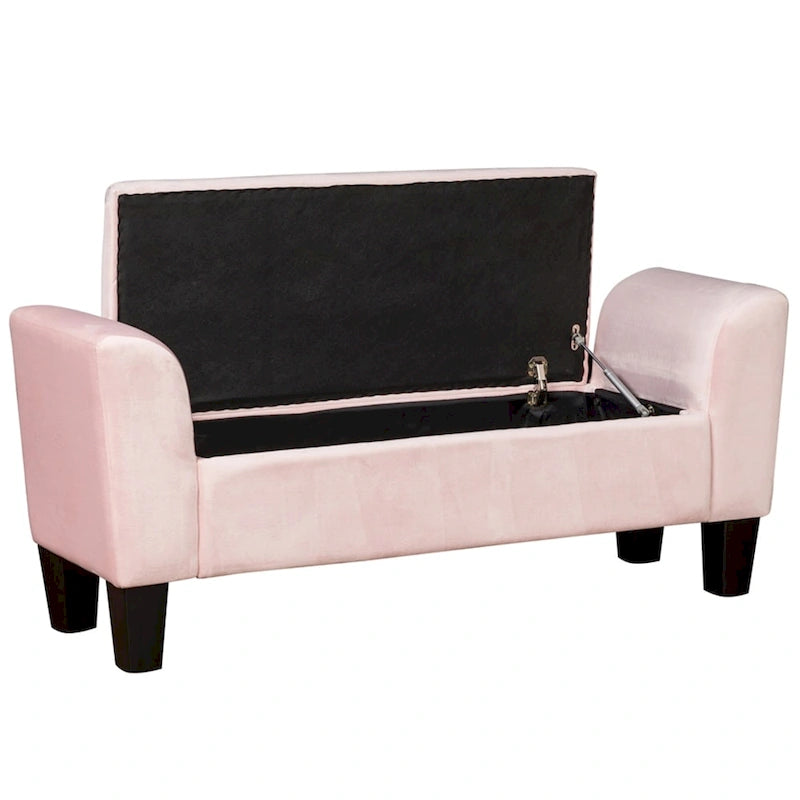Velvet Ottoman Bench with Storage and Curved Arms