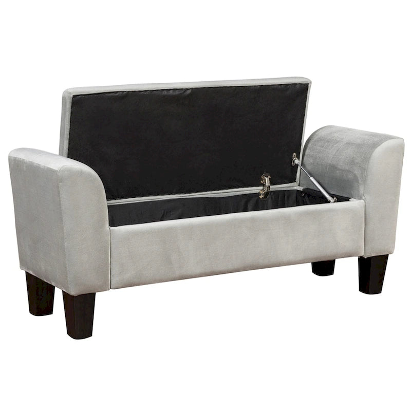 Velvet Ottoman Bench with Storage and Curved Arms