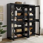 2Pc Glass Door Kitchen Pantry Storage Cabinet Set