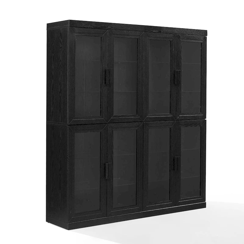 2Pc Glass Door Kitchen Pantry Storage Cabinet Set