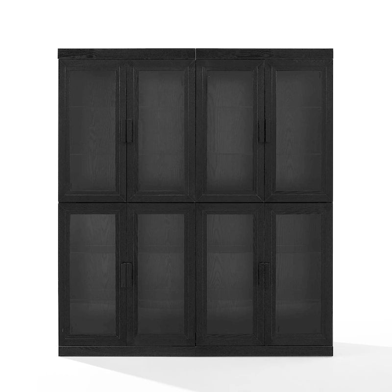 2Pc Glass Door Kitchen Pantry Storage Cabinet Set