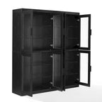 2Pc Glass Door Kitchen Pantry Storage Cabinet Set