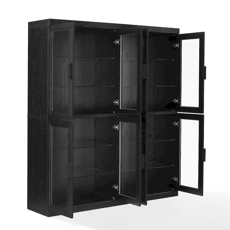 2Pc Glass Door Kitchen Pantry Storage Cabinet Set
