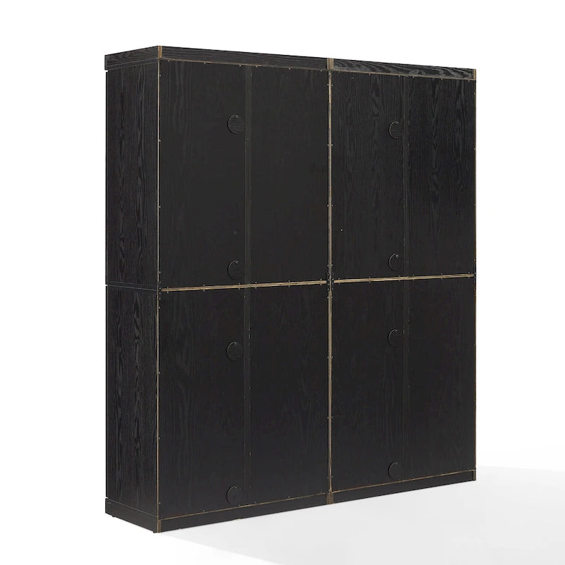2Pc Glass Door Kitchen Pantry Storage Cabinet Set