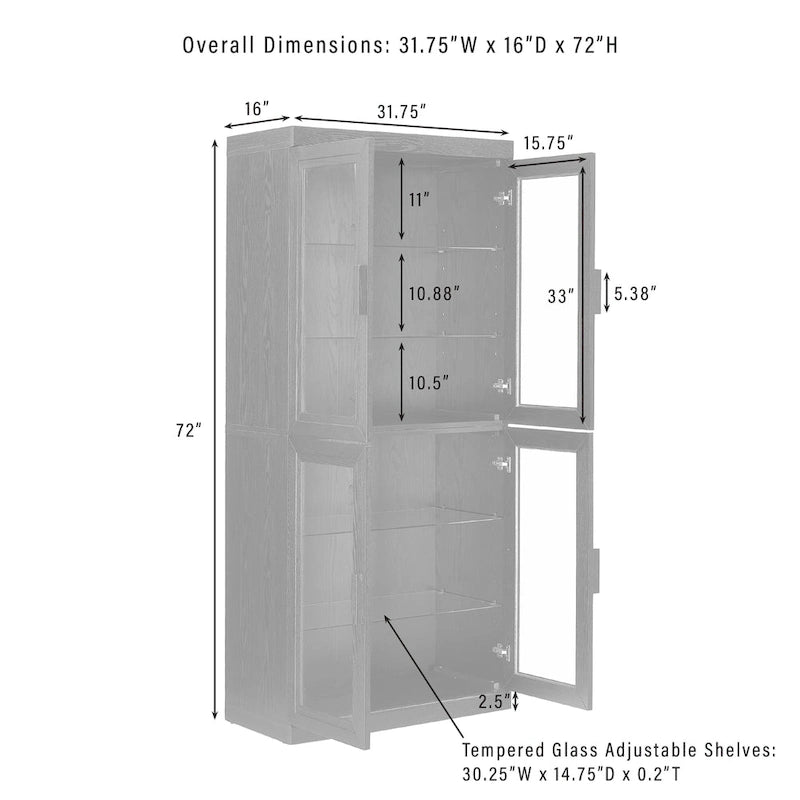 2Pc Glass Door Kitchen Pantry Storage Cabinet Set