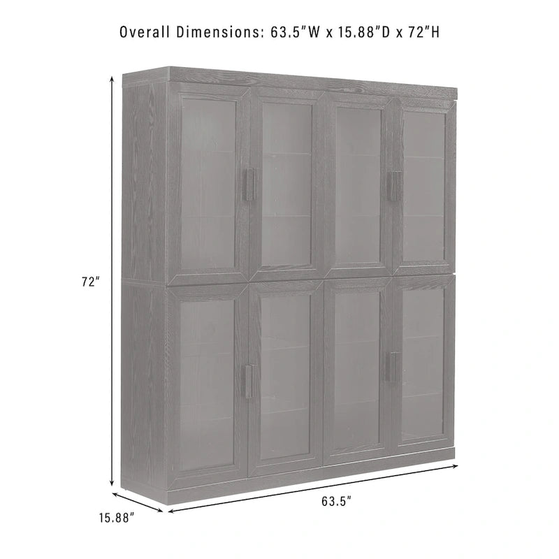 2Pc Glass Door Kitchen Pantry Storage Cabinet Set