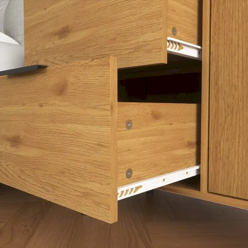 Storage Cabinet with 3 Drawers & Adjustable Shelf, Mid Century Cabinet with Door, Accent Cabinet