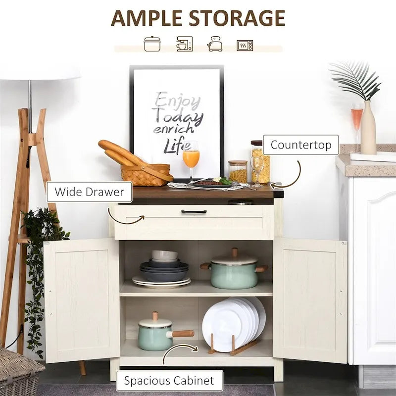 2 Barn Doors Kitchen Sideboard Buffet Cabinet with Drawer