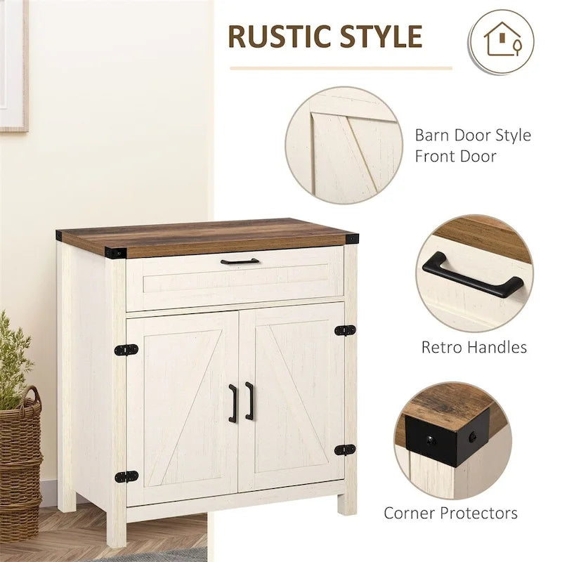 2 Barn Doors Kitchen Sideboard Buffet Cabinet with Drawer